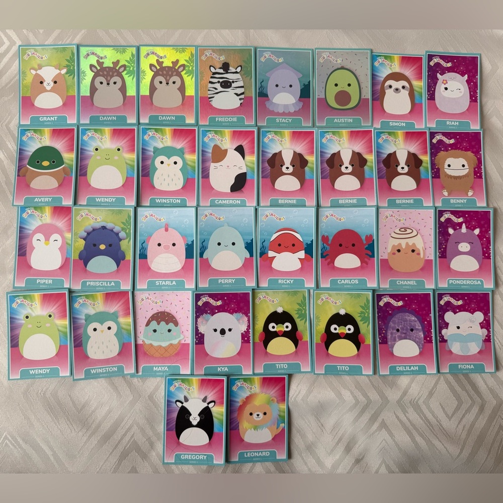 Lot of 34 Series 1 Trading Cards Squishmallows Colorful Character